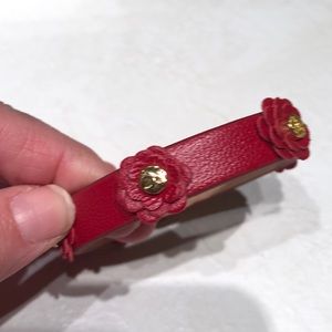 Red flower leather Rustic Cuff bracelet